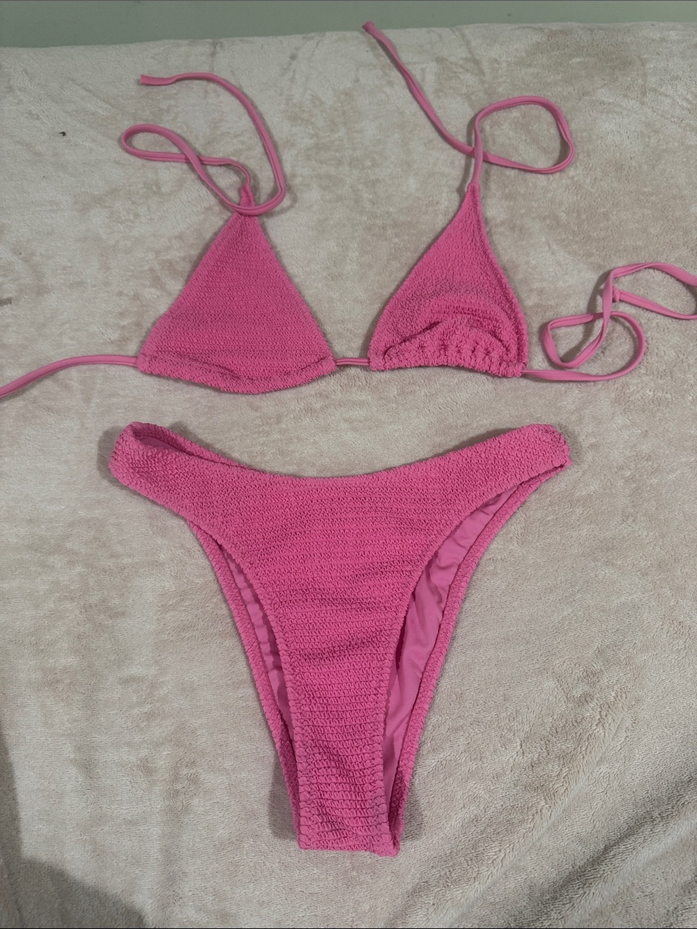 Pacsun LA hearts Pink Textured Triangle Bikini Set - Women Swim